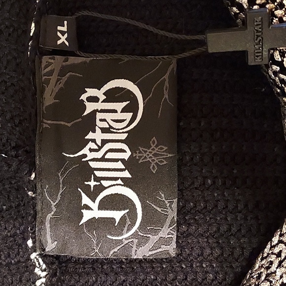 Killstar NWT Goth Distressed Metallic Silver Hooded Pullover Sweater Size XL - Picture 5 of 8